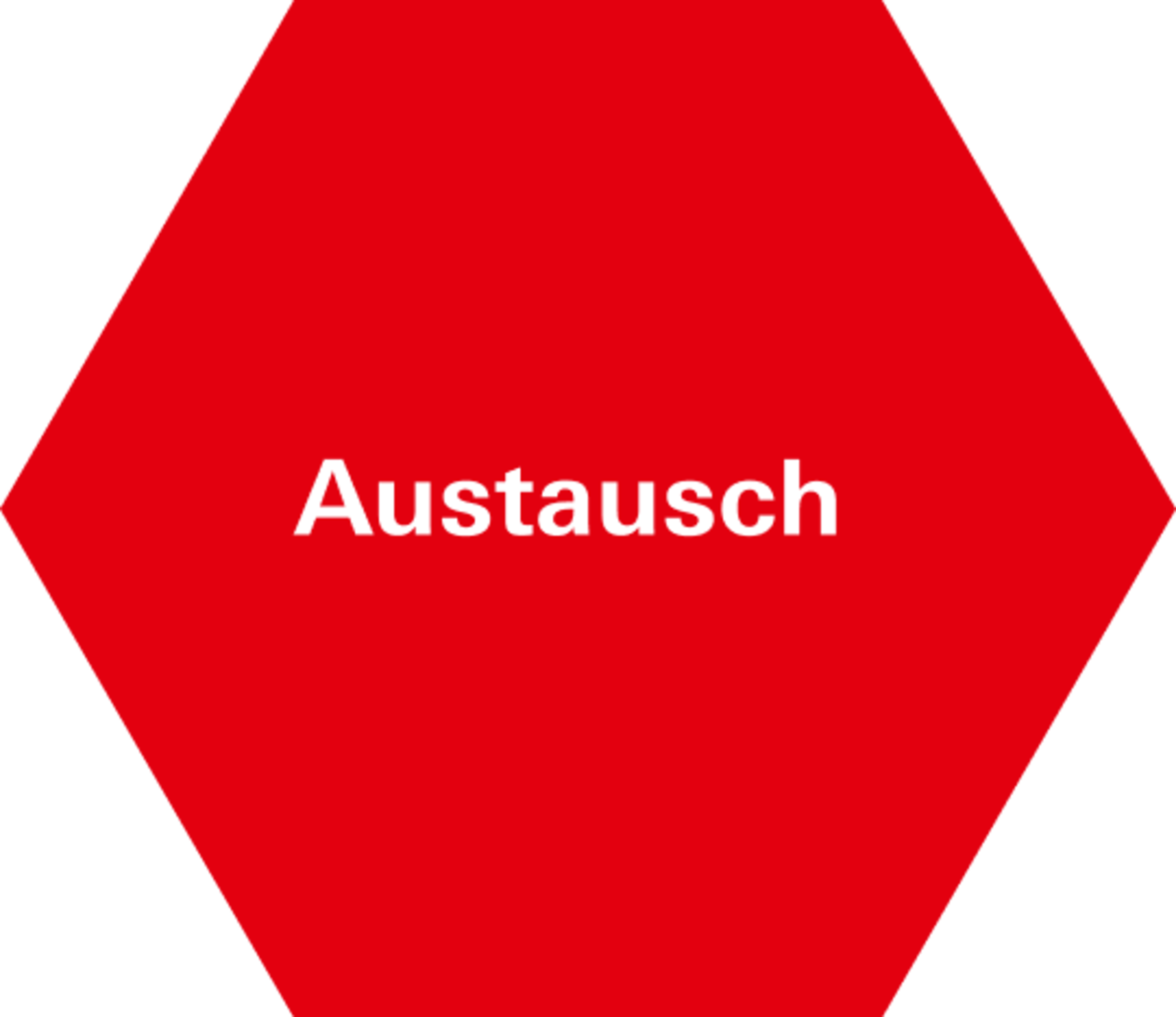 Alt-Tag: Sechseckige rote Grafik mit dem Wort "Austausch" in weißer Schrift darauf.